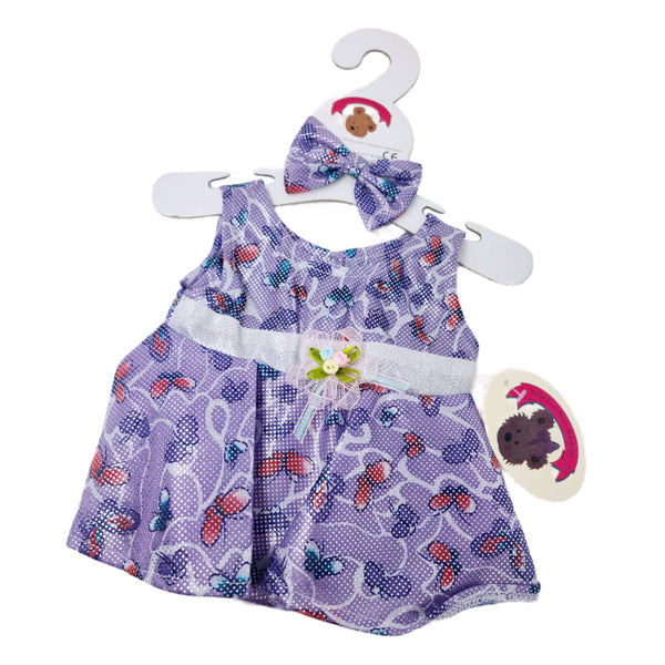 Teddy Bear Clothes - Purple Satin Floral Dress Bow +Shoes